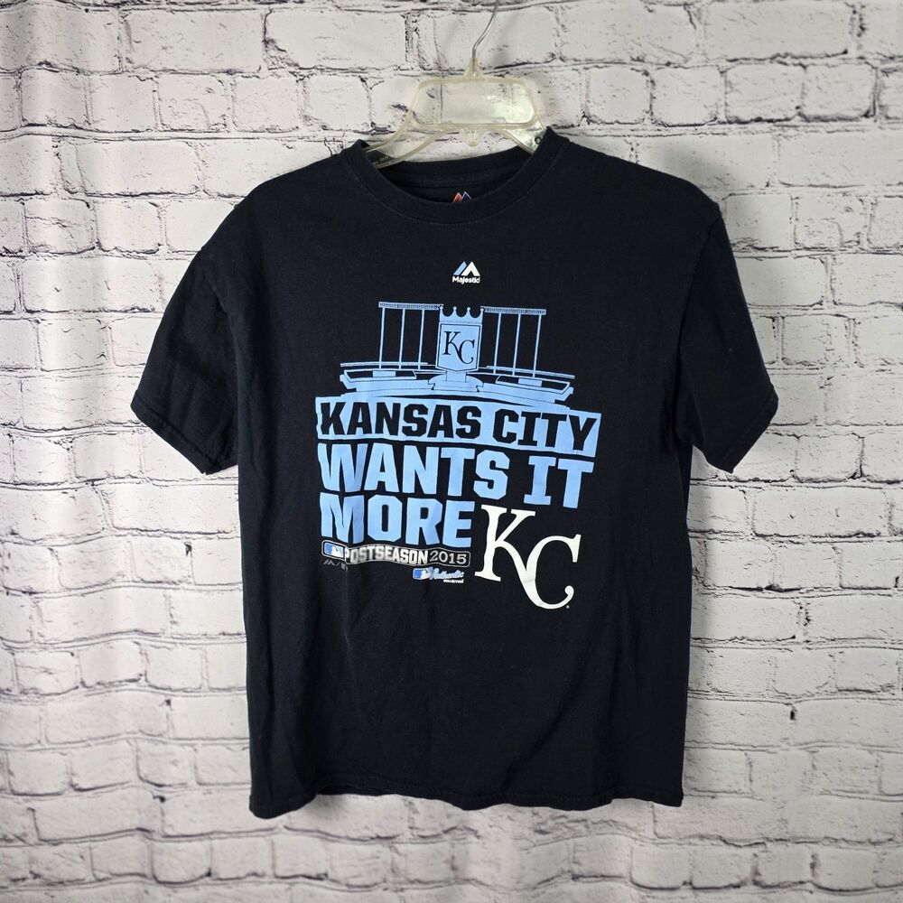 Majestic Kansas City Royals 2015 Sz Medium Black "Wants It More KC" T-Shirt
